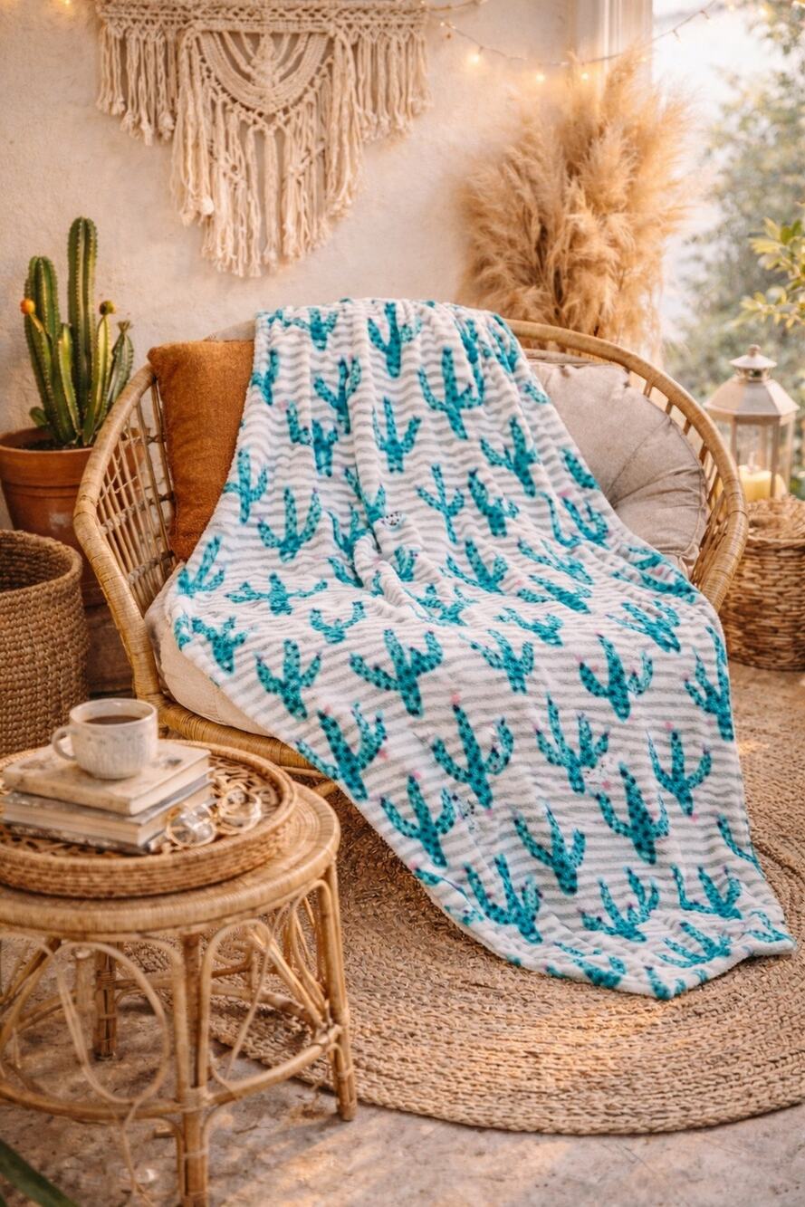 New plush oversized cactus throw blanket boho plant lover